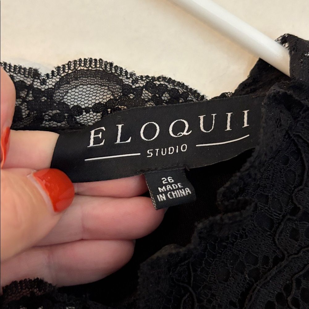 Eloquii Black velvet short sleeve midi Lace Detail whimsigoth Dress size 26 EUC - Picture 6 of 12